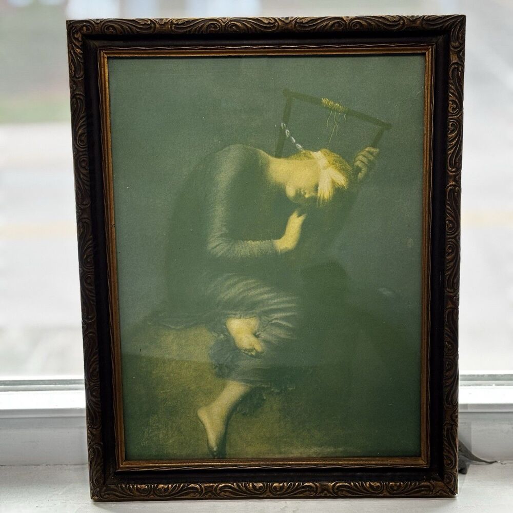 Vintage 1930s G.F. Watts "Hope" Framed Print RPMG Mfg Co Carved Wood Frame 13x10